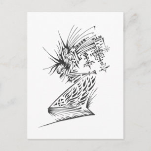 Cartão Postal Arte de Tatuagem Tribal Abstrata Preta e Branca Fl