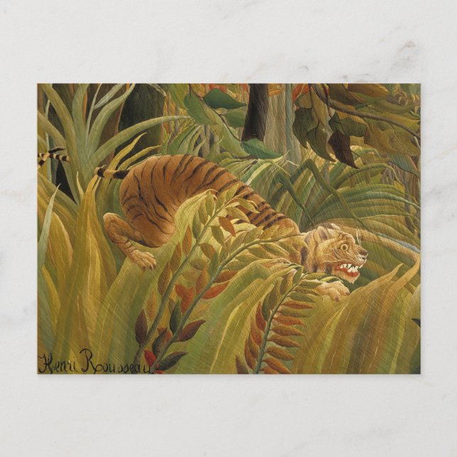 Cartão Postal Arte de Tigre Tropical da Selva de Rousseau (Frente)