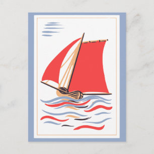 Cartão Postal Arte de Velho Barco à Vela