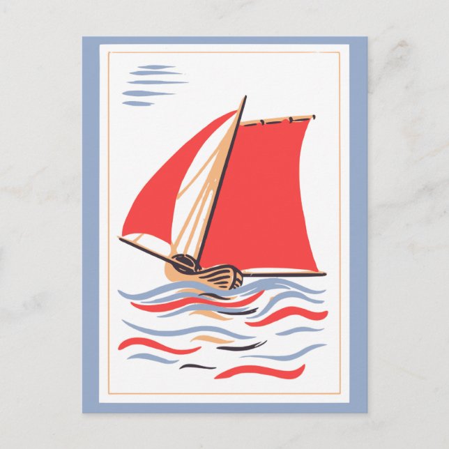 Cartão Postal Arte de Velho Barco à Vela (Frente)