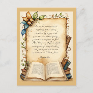 Cartão Postal Arte de Versículo Cristão Filipenses 4:6-7