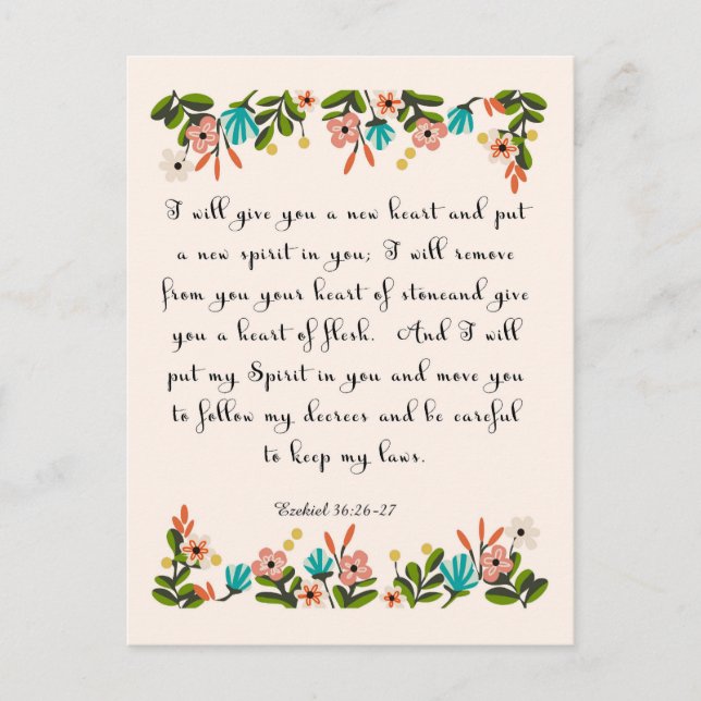 Cartão Postal Arte de Versículos da Bíblia - Ezequiel 36:26-27 (Frente)