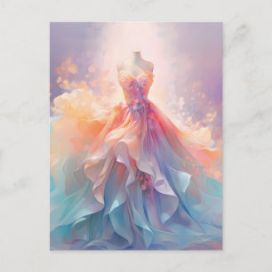 Cartão Postal Arte de Vestido Couture Pastel Sonhador
