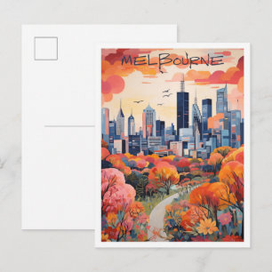Cartão Postal Arte de Viagem Antiga de Melbourne Austrália