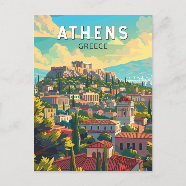 Cartão Postal Arte de Viagem Atenas Grécia Vintage (Frente)