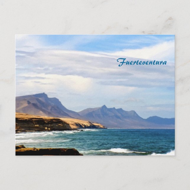 Cartão Postal Arte de Viagem da Costa Oceânica de Fuerteventura (Frente)
