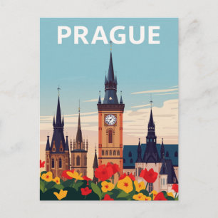Cartão Postal Arte de Viagem da Praça da Cidade Velha de Praga