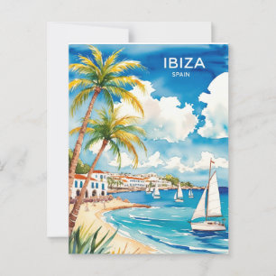 Cartão Postal Arte de Viagem de aquarela Ibiza Espanha