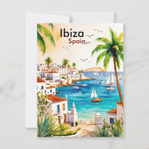 Cartão Postal Arte de Viagem de aquarela Ibiza Espanha