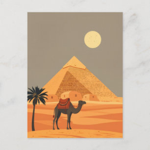 Cartão Postal Arte de Viagem Egito Antigo Camelo e Pirâmides
