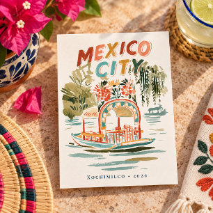 Cartão Postal Arte de Viagem em Aquarela da Cidade do México Xoc