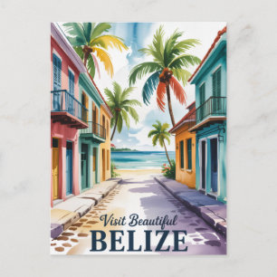 Cartão Postal Arte de Viagem em Aquarela Vintage Belize
