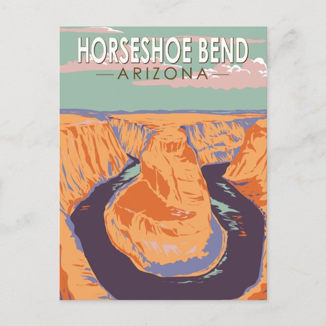 Cartão Postal Arte de Viagem Horseshoe Bend Vintage (Frente)