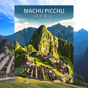 Cartão Postal Arte de Viagem Inca de Machu Picchu Vintage