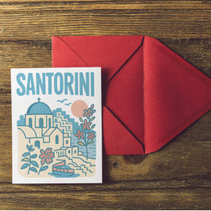 Cartão Postal Arte de Viagem Minimalista de Santorini Grécia