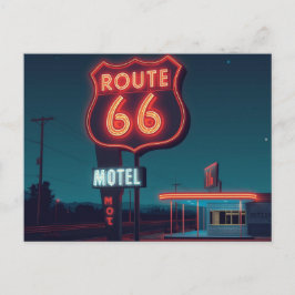 Cartão Postal Arte de Viagem Noturno do Motel Neon da Rota 66