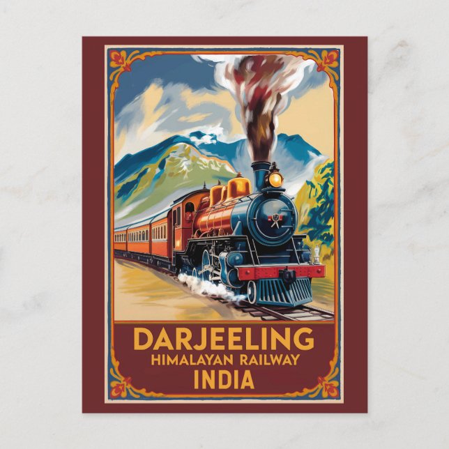 Cartão Postal Arte de viagem pintorica do trem de Darjeeling Índ (Frente)