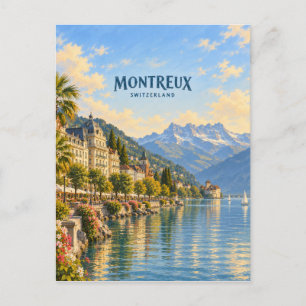 Cartão Postal Arte de Viagem Pintura de Montreux