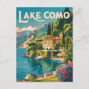 Cartão Postal Arte de Viagem Pintura do Lago Como Vintage