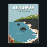 Cartão Postal Arte de Viagem Retro Algarve Portugal Vintage<br><div class="desc">design de arte vetorial do Algarve. O Algarve,  a região mais meridional de Portugal,  é conhecida pelas suas praias atlânticas e resorts de golfe.</div>