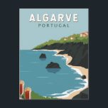 Cartão Postal Arte de Viagem Retro Algarve Portugal Vintage<br><div class="desc">design de arte vetorial do Algarve. O Algarve,  a região mais meridional de Portugal,  é conhecida pelas suas praias atlânticas e resorts de golfe.</div>