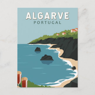 Cartão Postal Arte de Viagem Retro Algarve Portugal Vintage
