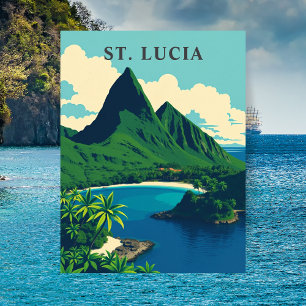 Cartão Postal Arte de Viagem Retro Caribenho de Santa Lúcia
