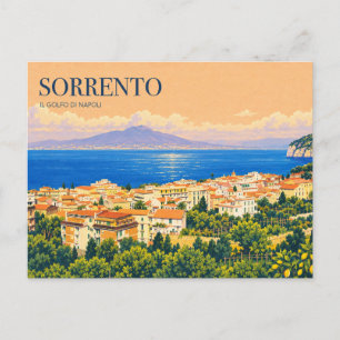 Cartão Postal Arte de Viagem Retro de Sorrento e Vesúvio