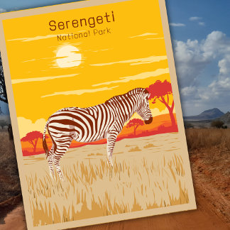 Cartão Postal Arte de Viagem Serengeti Safari África Zebra Vinta