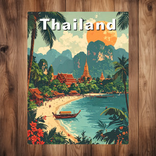 Cartão Postal Arte de Viagem Tropical Vintage Tailândia