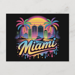 Cartão Postal Arte de Viagem Vaporwave Colorida e Retrô de Miami