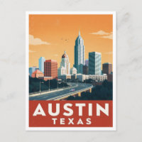 Arte de Viagem Vintage da Silhueta de Austin Texas