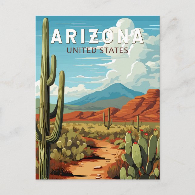 Cartão Postal Arte de viagem vintage do Arizona (Frente)