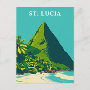 Cartão Postal Arte de Viagem Vintage do Caribe de Santa Lúcia