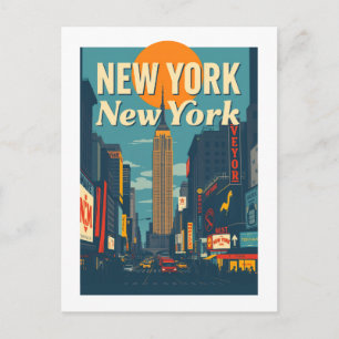 Cartão Postal Arte de Viagem Vintage do Centro de Nova York