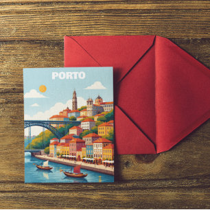Cartão Postal Arte de Viagem Vintage Porto Portugal