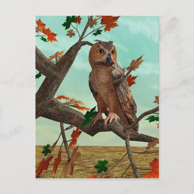 Cartão Postal Arte de Vida Selvagem da Árvore de Bordo do Coruja (Frente)
