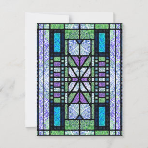 Cartão Postal Arte de Vidro Colorido Art Déco em Azul e Roxo
