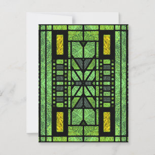 Cartão Postal Arte de Vidro Colorido Art Déco em Verde e Dourado