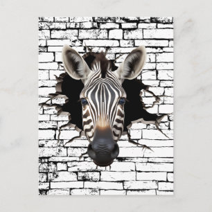 Cartão Postal Arte de Zebra 3D na Parede – Safari Realista