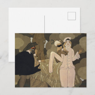 Cartão Postal Arte Deco Antiga, Surpresa por George Barbier
