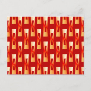 Cartão Postal Arte Deco Geométrico Metálico - Vermelho e Coral