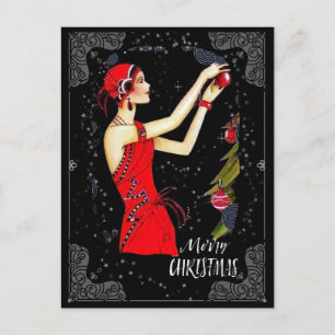 Cartão Postal Arte Deco Natal Retro Vintage Senhora
