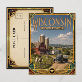 Cartão Postal Arte Deco Vintage da Era de Ouro de Wisconsin