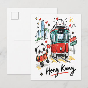 Cartão Postal Arte Desenhada do Bonito Bonde de Hong Kong