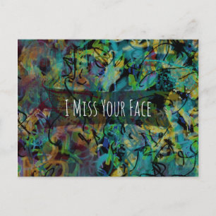 Cartão Postal Arte Digital Amarelo Azul "I Miss Your Face"