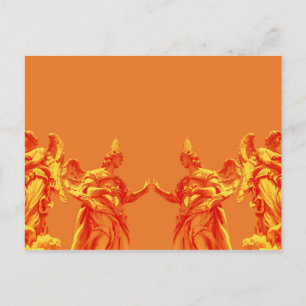 Cartão Postal Arte digital cor laranja com esculturas