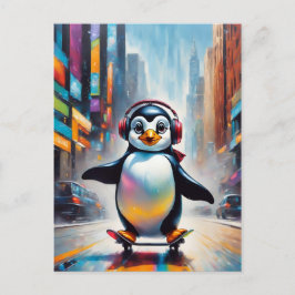 Cartão Postal Arte digital de pinguim pintura legal
