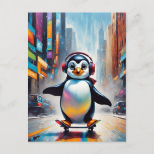 Cartão Postal Arte digital de pinguim pintura legal