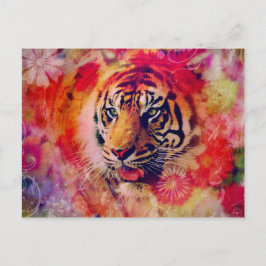 Cartão Postal Arte Digital Floral do Tigre